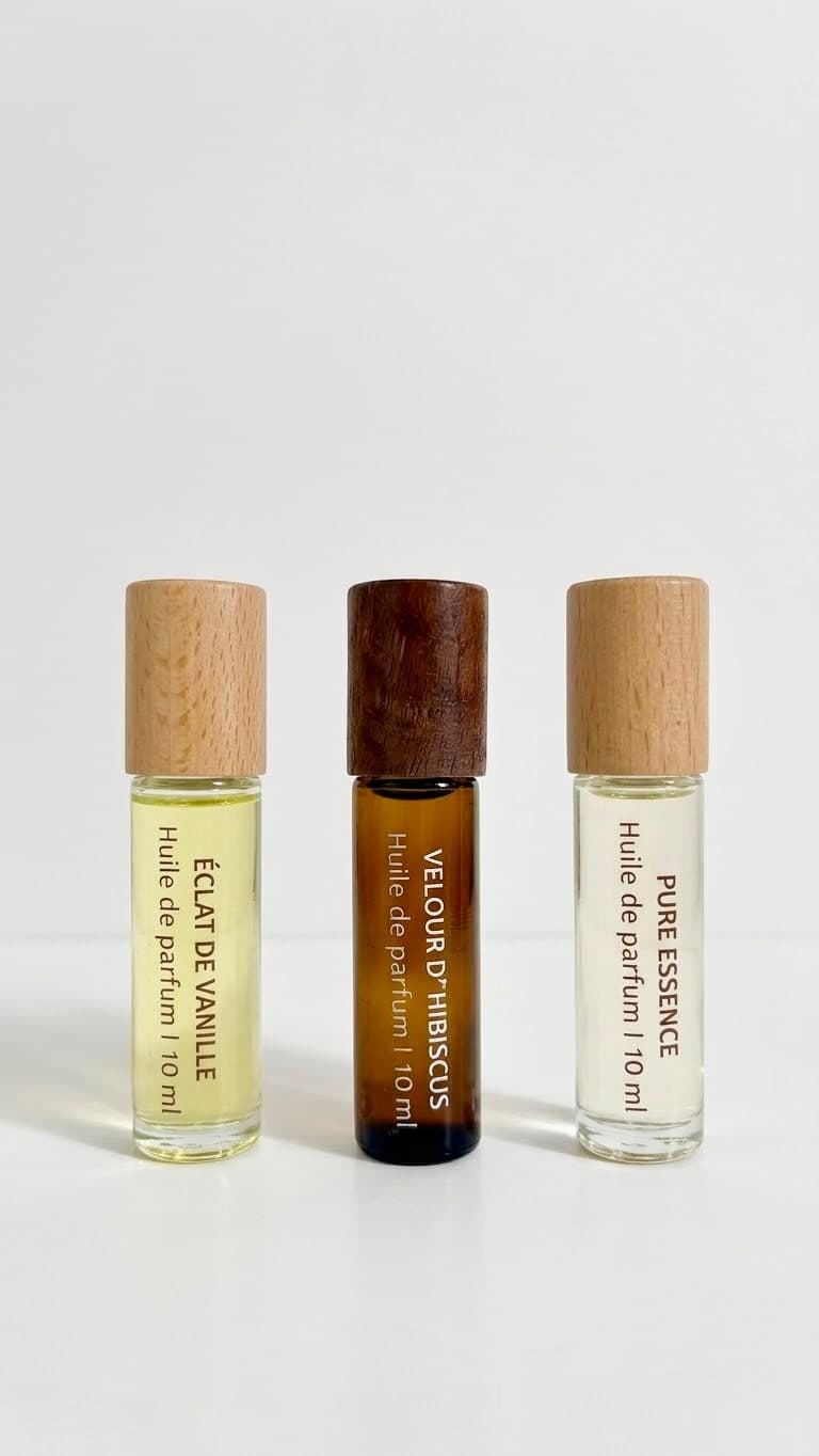 Vanilla Radiance, Hibiscus Velvet et Pure Essence — huiles de parfum ADU'SCENT 10 ml